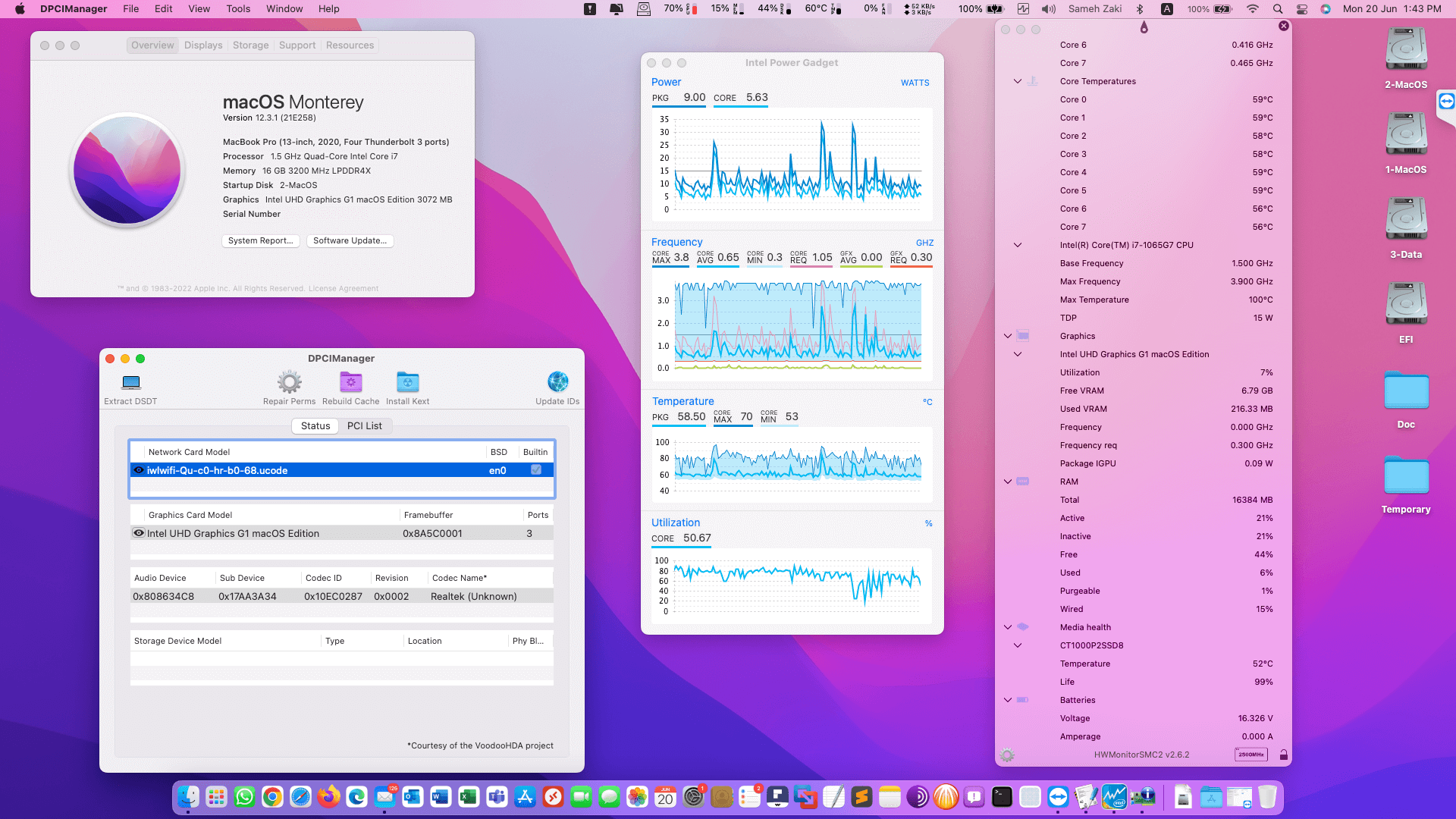 Success Hackintosh macOS Monterey 12.3.1 Build 21E258 in Lenovo Yoga Slim 7-14IIL05
